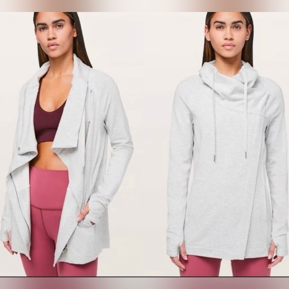 Lululemon Cardigan Women 4 Gray Coast Easy Wrap Jacket Sweatshirt Coat Terry Zip